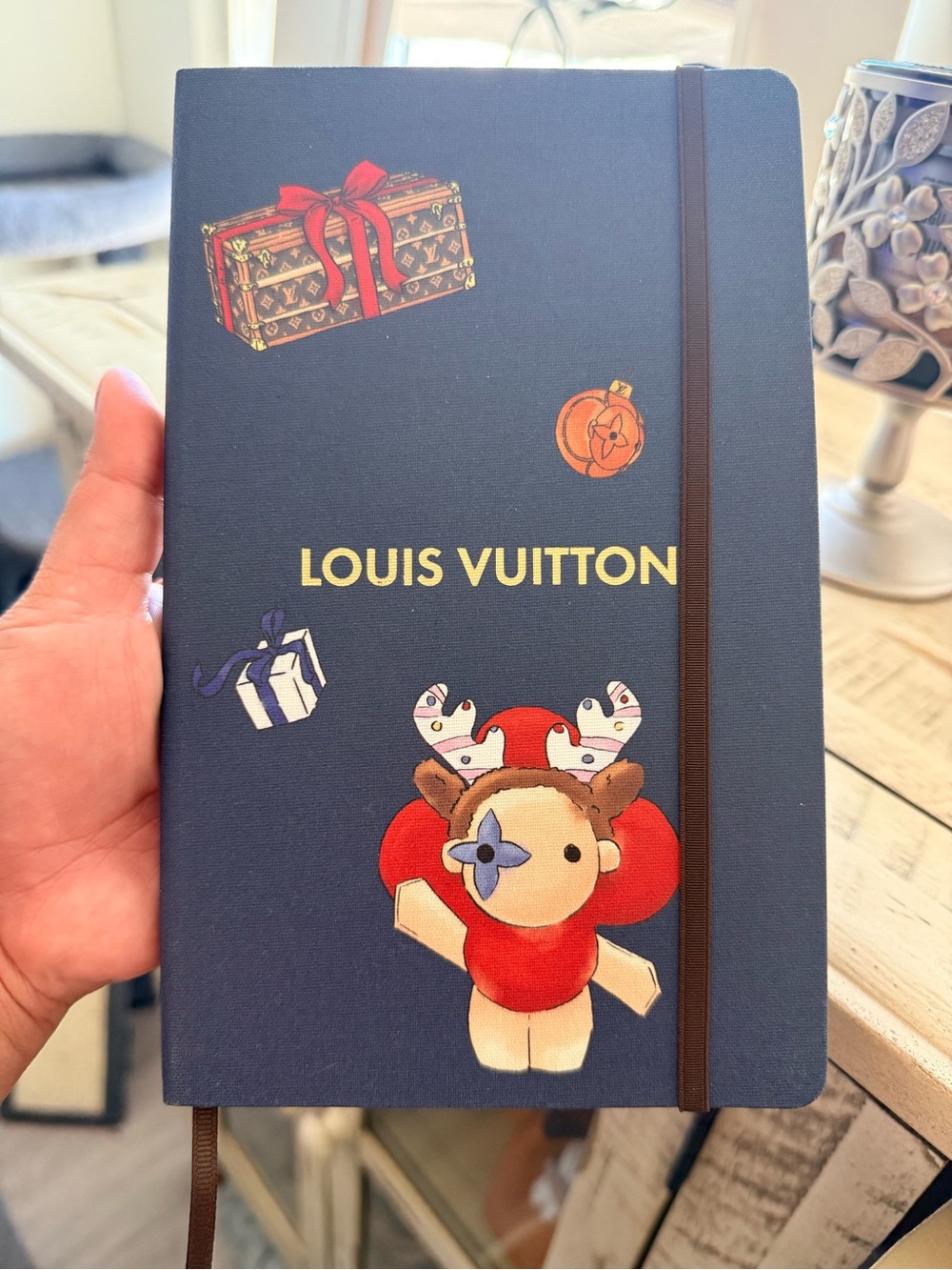 Louis Vuitton Navy Holiday Notebook with Festive Character and Gold Logo
